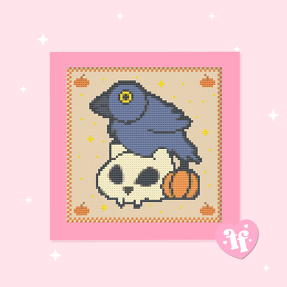 Crow and Skull Cross Stitch Pattern