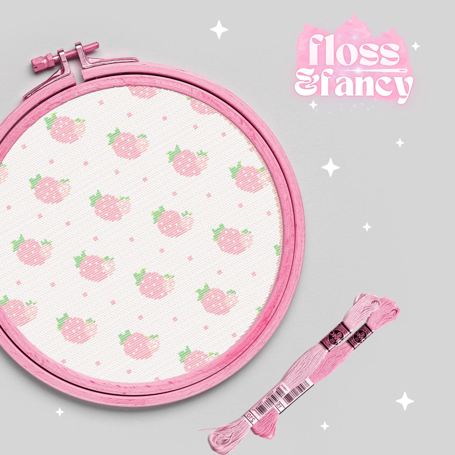 Creamy Strawberry Round Cross Stitch Pattern