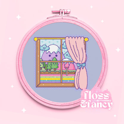 Happy Window Kawaii Cross Stitch Pattern