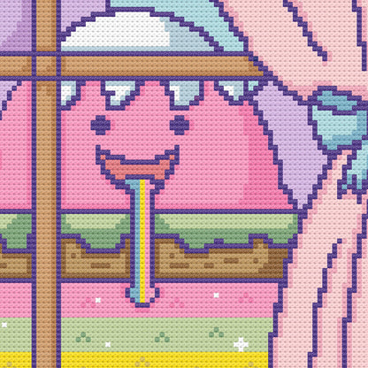 Happy Window Kawaii Cross Stitch Pattern