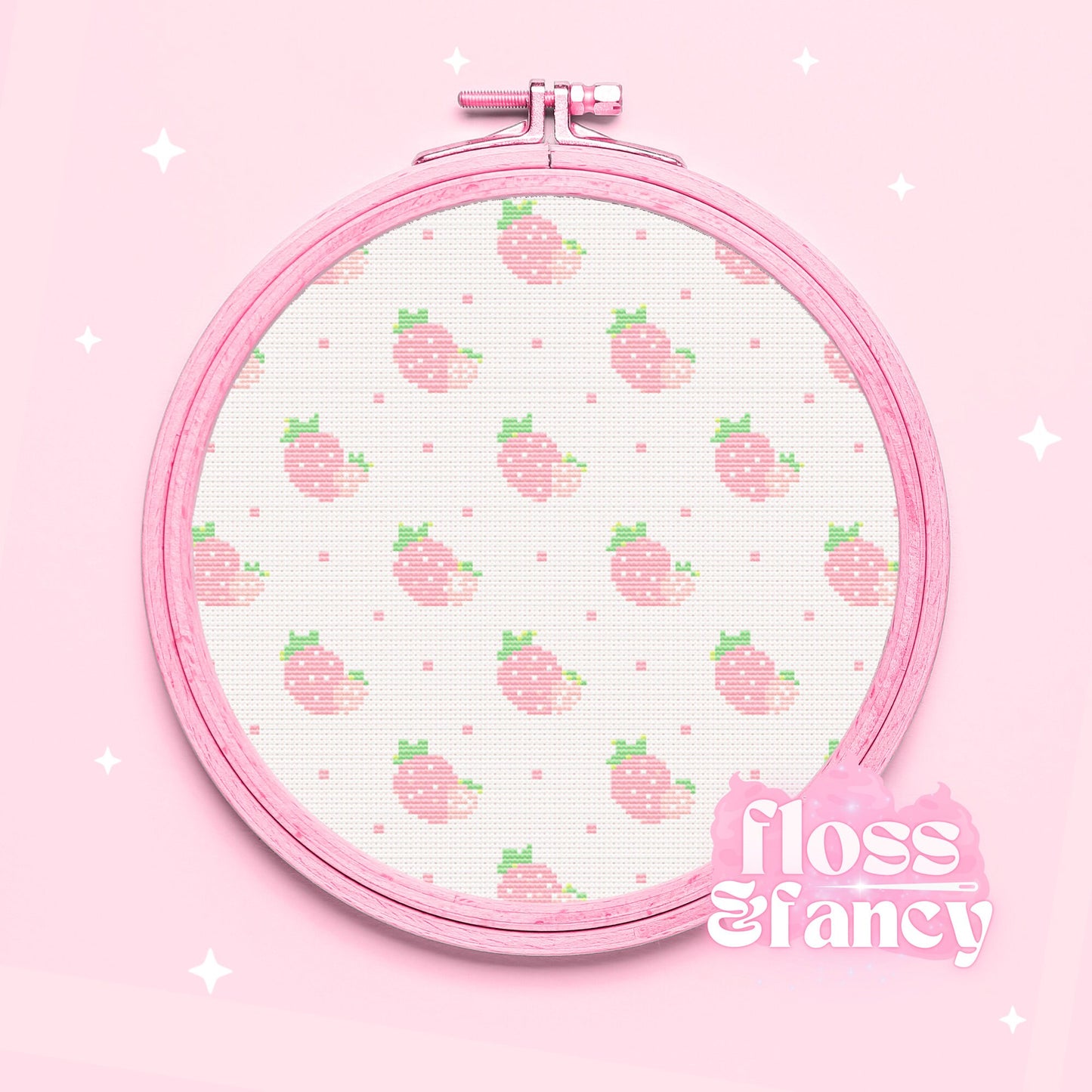 Creamy Strawberry Round Cross Stitch Pattern