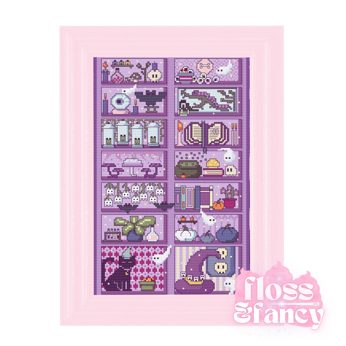 Spooky Witches Bookcase Cross Stitch Pattern