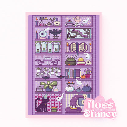 Spooky Witches Bookcase Cross Stitch Pattern