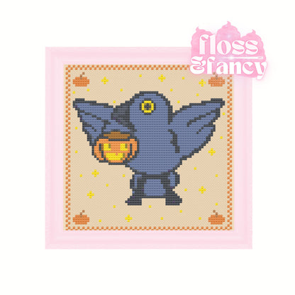 Crow and Pumpkin Cross Stitch Pattern