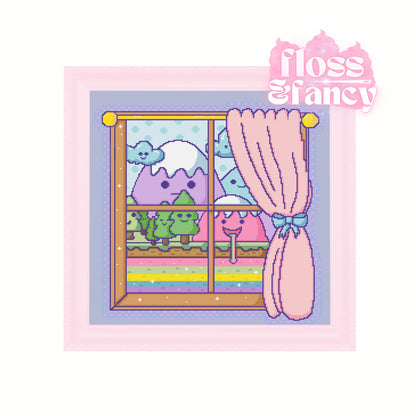 Happy Window Kawaii Cross Stitch Pattern