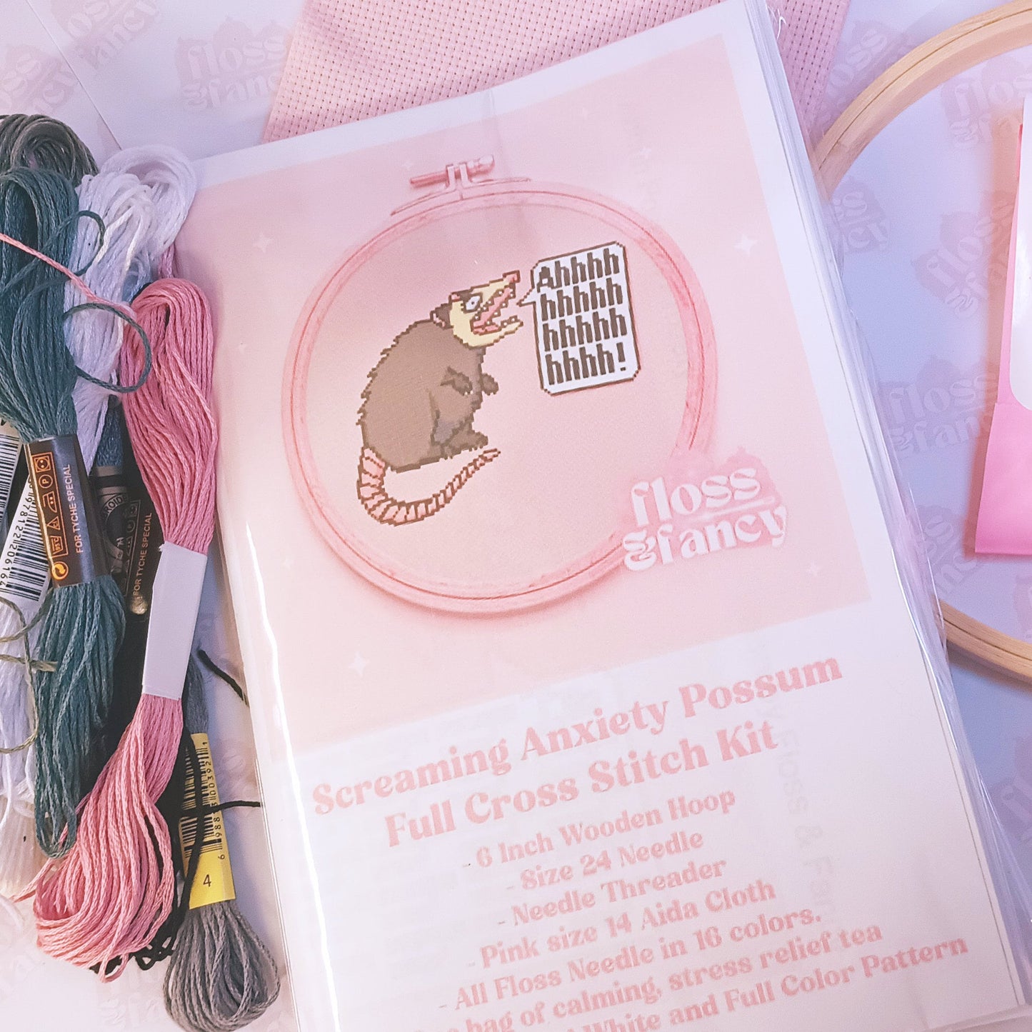 Screaming Anxiety Possum Cross Stitch Full Kit