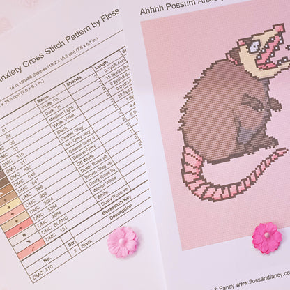 Screaming Anxiety Possum Cross Stitch Full Kit